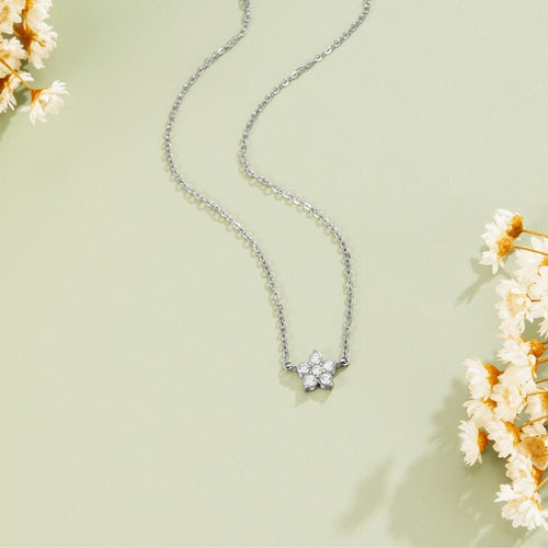 Colar Flor de Cristal Prateado Elara
