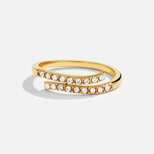 Anel Envolvente em Camadas Dourado e Cristal