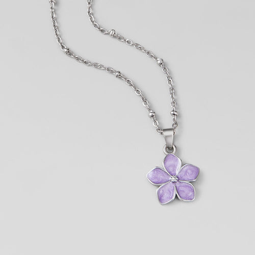 Colar Flor de Sakura Prateado Roxo